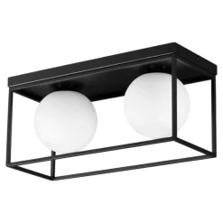 Plafoniere Moderne-Ideal Lux Lingotto pl2 plafoniera nera rettangolare due luci sfere bianco opaco