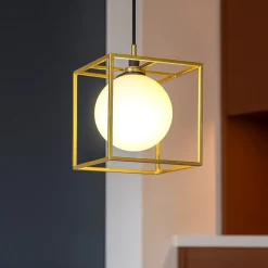 Lampade A Sospensione-Ideal Lux Lingotto sp1 lampada a sospensione cubo ottone