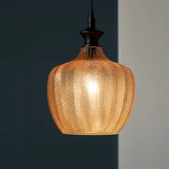 Lampade A Sospensione-Ideal Lux Lord sp1 lampada a sospensione vetro ambra