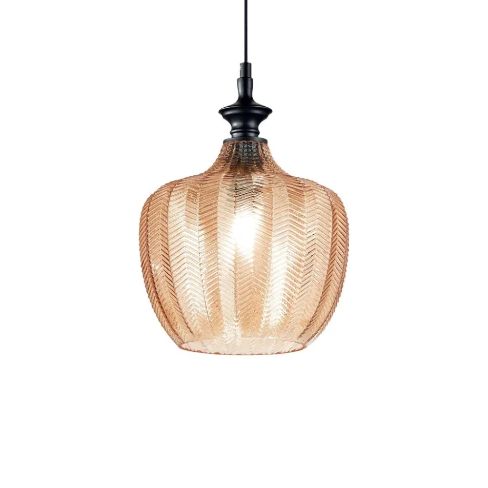 Lampade A Sospensione-Ideal Lux Lord sp1 lampada a sospensione vetro ambra