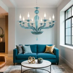 Lampadari Moderni-Ondaluce Lp villa lampadario 8 luci vetro ottanio per salotto