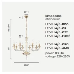 Lampadari Moderni-Ondaluce Lp villa lampadario 8 luci vetro ottanio per salotto