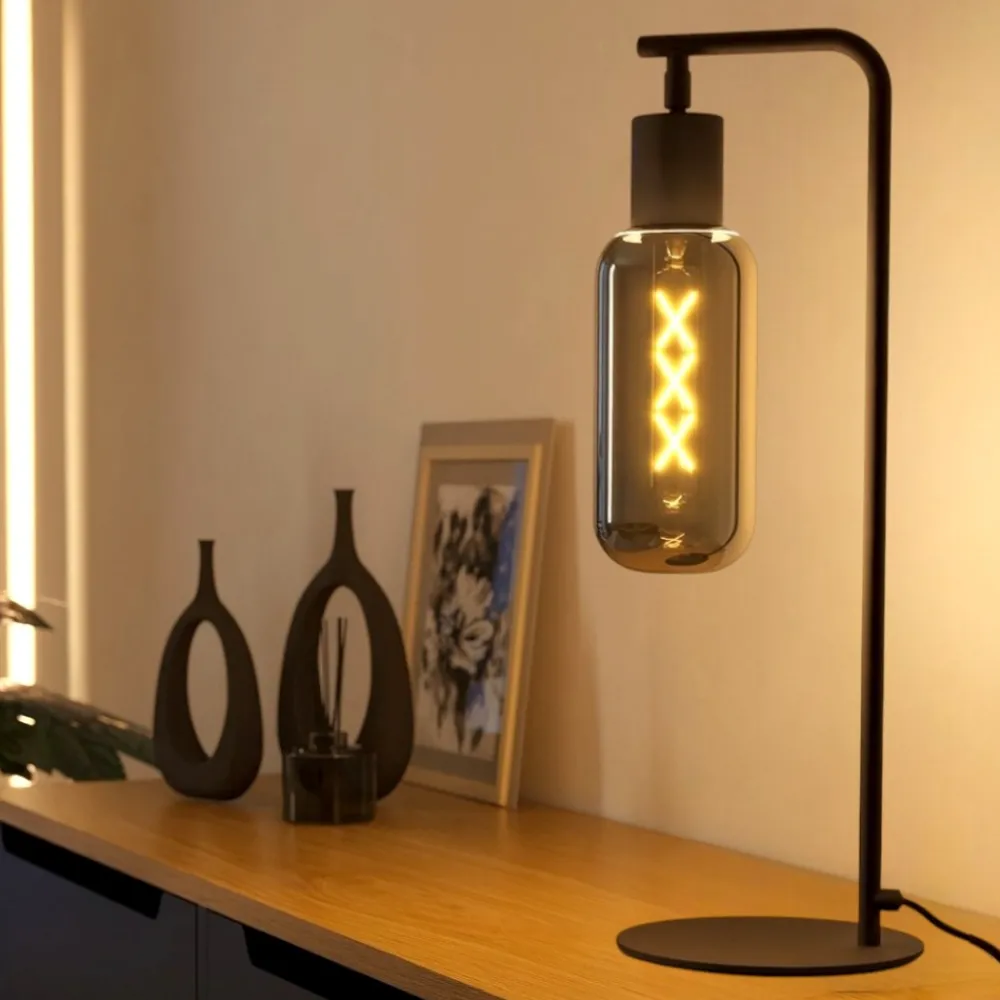 Lampade Da Tavolo-Eglo Maione lampada da tavolo moderna con paralume in vetro