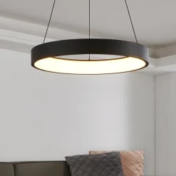 Lampadari Moderni-Eglo Marghera z lampadario moderno tondo nero led rgb da 2700k a 6500k