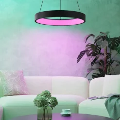 Lampadari Moderni-Eglo Marghera z lampadario moderno tondo nero led rgb da 2700k a 6500k