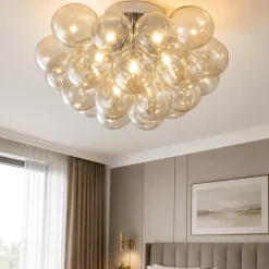 Plafoniere Moderne-Maytoni balbo plafoniera camera da letto grappolo 8 luci vetri ambra trasparente