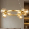 Lampadari Moderni-Maytoni dallas lampadario per soggiorno moderno dorato sfere vetro ambra