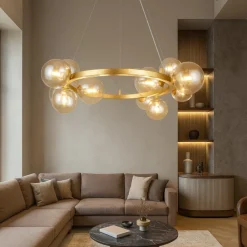 Lampadari Moderni-Maytoni dallas lampadario per soggiorno moderno dorato sfere vetro ambra