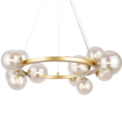 Lampadari Moderni-Maytoni dallas lampadario per soggiorno moderno dorato sfere vetro ambra