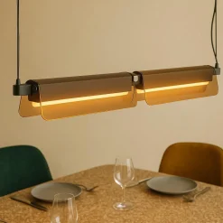 Lampadari Moderni-Maytoni flat lampadario moderno nero e ottone vetro trasparente