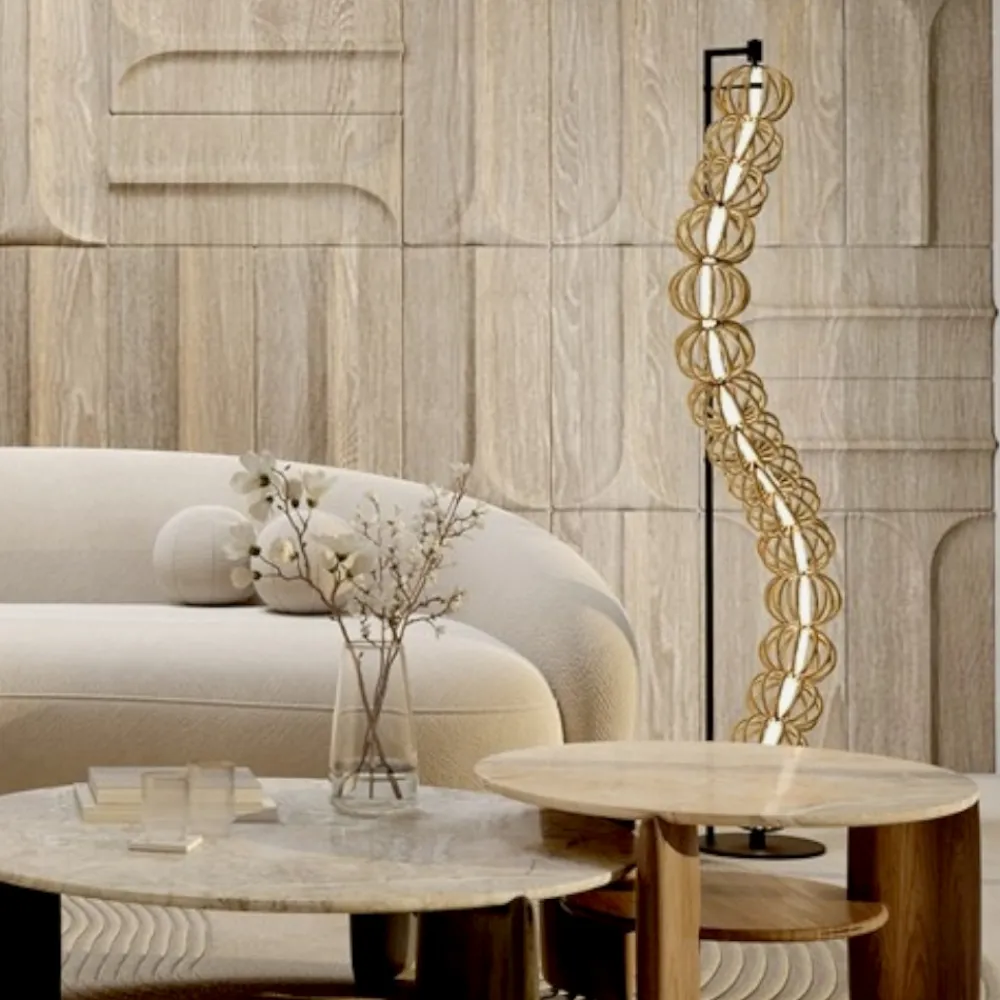 Lampade Da Terra-Maytoni golden cage lampada da terra oro led 3000k design originale per salotto