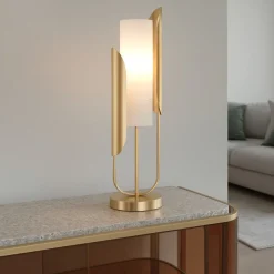 Lampade Da Tavolo-Maytoni lampada da tavolo cipresso oro ottone vetro bianco per salone