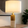 Lampade Da Tavolo-Maytoni lampada da tavolo moderna paralume bianca e oro in tessuto per salotto