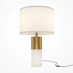 Lampade Da Tavolo-Maytoni lampada da tavolo moderna paralume bianca e oro in tessuto per salotto