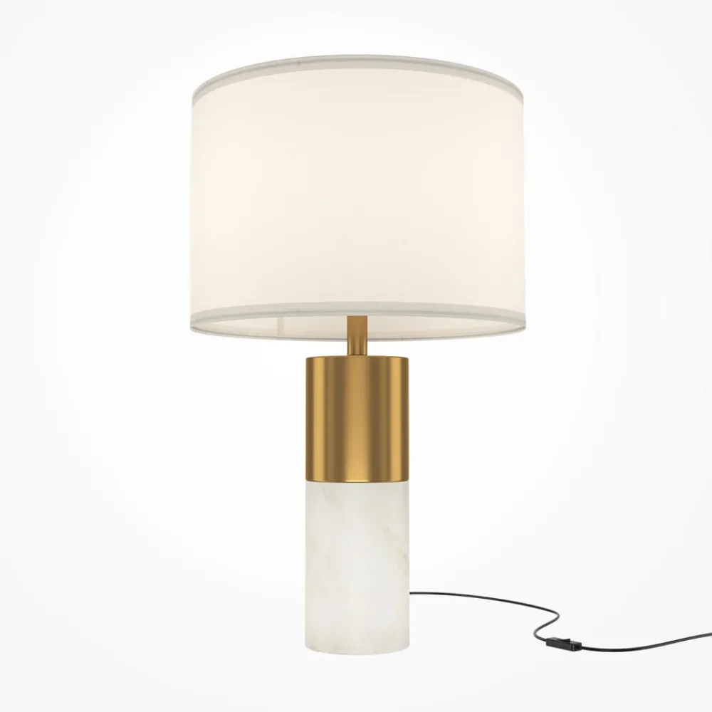 Lampade Da Tavolo-Maytoni lampada da tavolo moderna paralume bianca e oro in tessuto per salotto