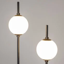 Lampade Da Terra-Maytoni lampada da terra moderna nera led 3000k due luci sferiche the sixth sense
