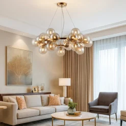 Lampadari Moderni-Maytoni lampadario dallas moderno per soggiorno oro sfere vetro ambra trasparente