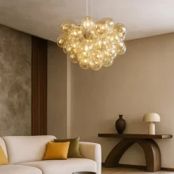 Lampadari Moderni-Maytoni lampadario grappolo balbo vetri ambra trasparenti per soggiorno