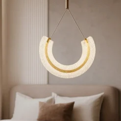 Lampadario Camera Da Letto-Maytoni lampadario led 18w 3000k maya arco pendente oro vetro lavorato