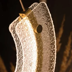 Lampadario Camera Da Letto-Maytoni lampadario led 18w 3000k maya arco pendente oro vetro lavorato