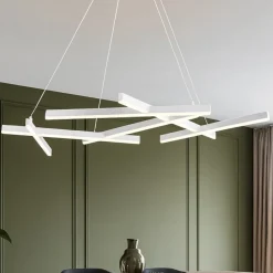 Lampadari Moderni-Maytoni lampadario line bianco led 75w 3000k per tavolo soggiorno moderno