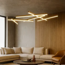 Lampadari Moderni-Maytoni lampadario line tagli di luce oro moderno led 75w 3000k per soggiorno