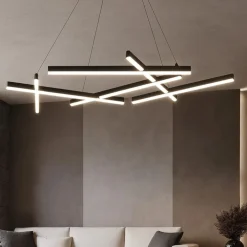 Lampadari Moderni-Maytoni lampadario line tagli di luce moderno led 75w 3000k nero per soggiorno