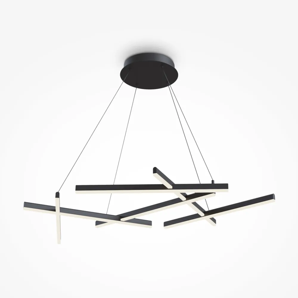 Lampadari Moderni-Maytoni lampadario line tagli di luce moderno led 75w 3000k nero per soggiorno