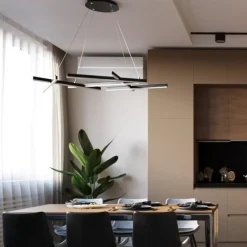 Lampadari Moderni-Maytoni lampadario line tagli di luce moderno led 75w 3000k nero per soggiorno