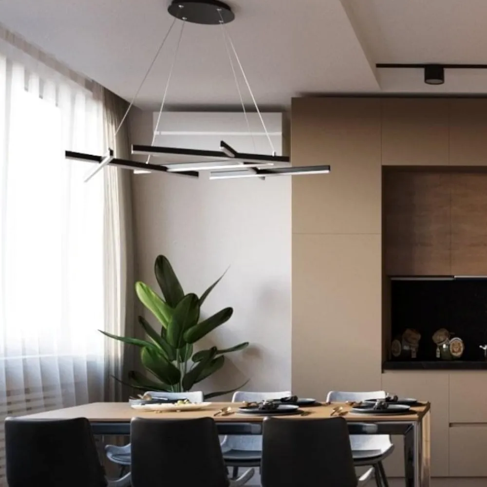Lampadari Moderni-Maytoni lampadario line tagli di luce moderno led 75w 3000k nero per soggiorno