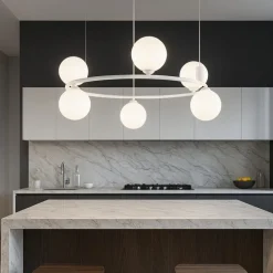 Lampadari Cucina-Maytoni lampadario ring per cucina moderna bianco sfere vetro bianco