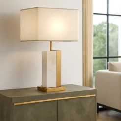 Lampade Da Tavolo-Maytoni lume lampada da tavolo per salone marmo bianco finitura oro