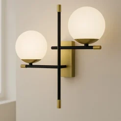 Applique Da Parete-Maytoni nostalgia applique da parete nero oro 2 luci sfere vetro per soggiorno