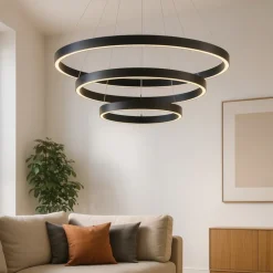 Lampadari Moderni-Maytoni rim lampadario moderno nero circolare led 4000k