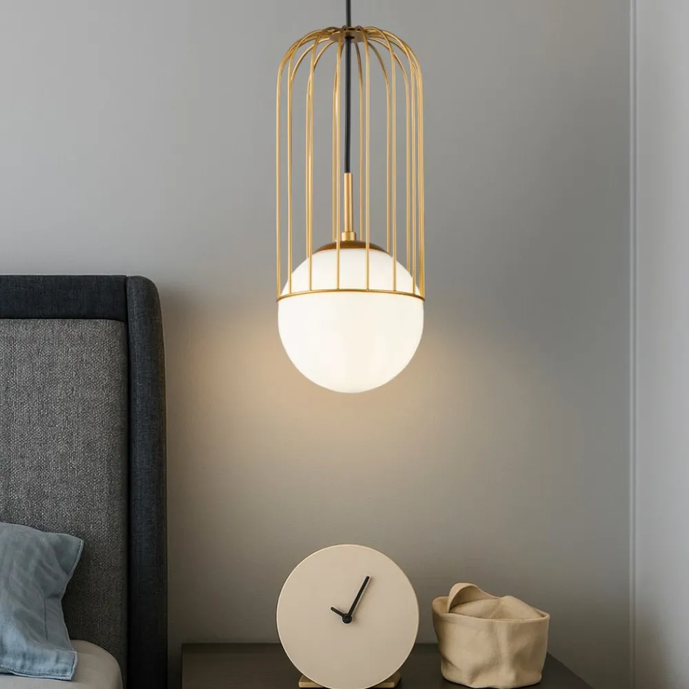 Lampadario Camera Da Letto-Maytoni telford lampadario stanza da letto oro sfera vetro bianco