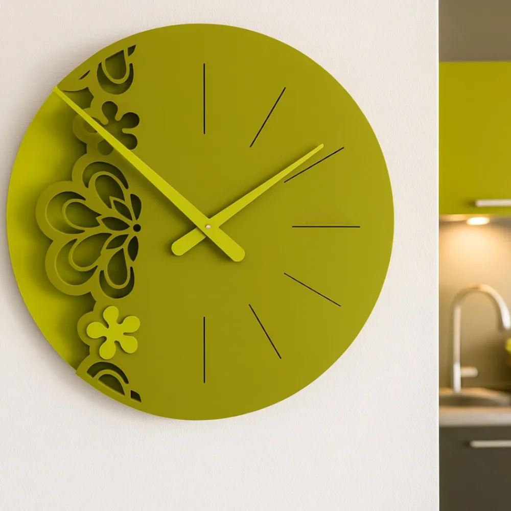 Orologi Da Parete Moderni-Selezionato da Mazzolaluce Merletto orologio da parete moderno legno verde oliva