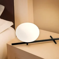 Abat Jour-Miloox Mikado abat-jour lampada da comodino nera vetro bianco per camera da letto