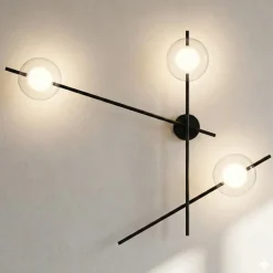 Applique Da Parete-Miloox Mikado applique moderno nero sfere vetro trasparente