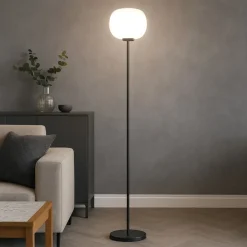 Lampade Da Terra-Miloox bomb lampada da terra nera sfera vetro bianco o