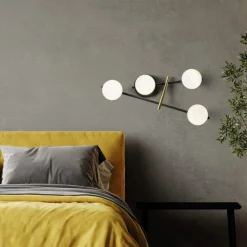 Applique Da Parete-Miloox kika applique moderna nero oro sfere vetro bianco