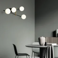 Applique Da Parete-Miloox kika applique moderna nero oro sfere vetro bianco