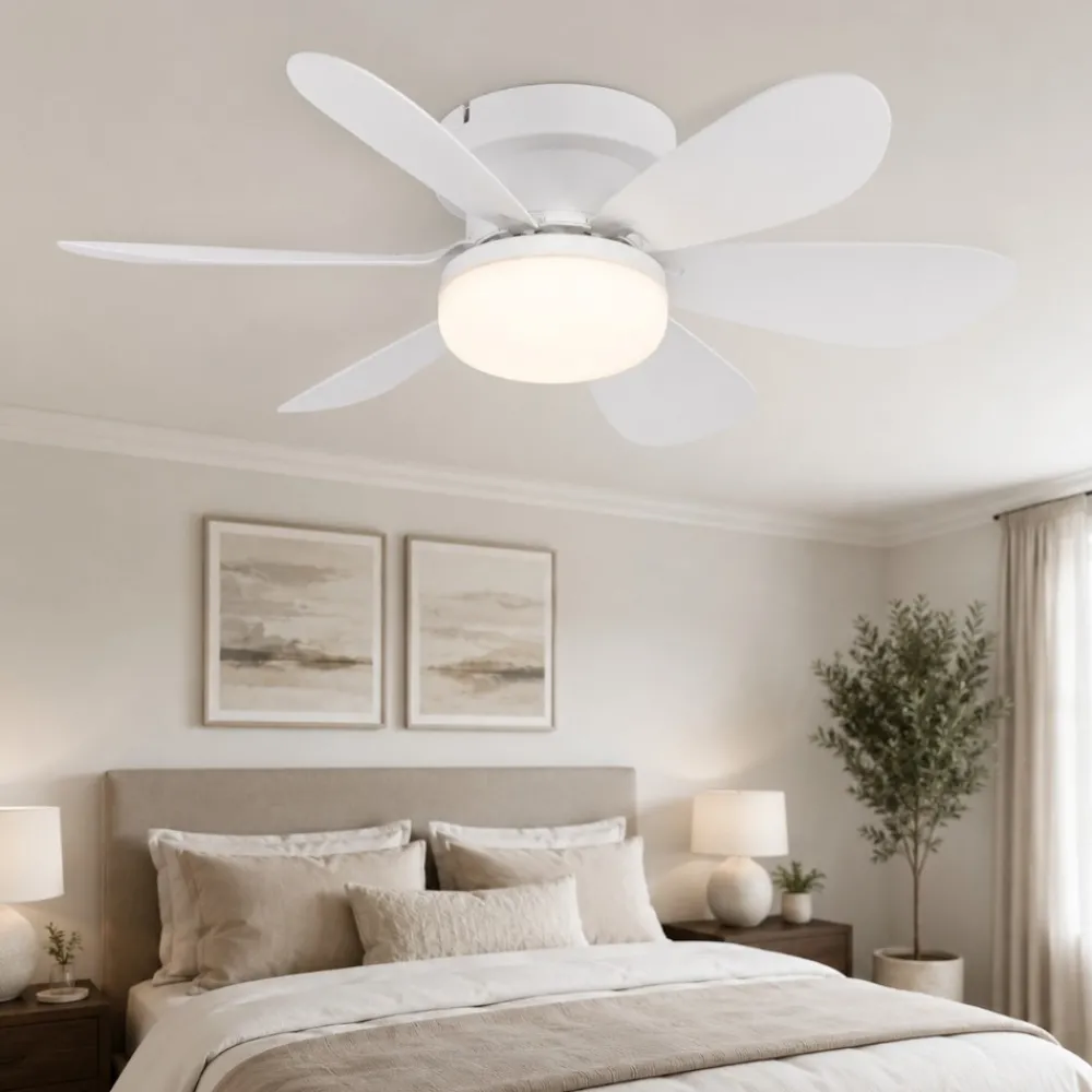 Ventilatori Da Soffitto-Eglo Mini ventilatore da soffitto bianco clovelly con led 3000k ambienti fino a 13mq