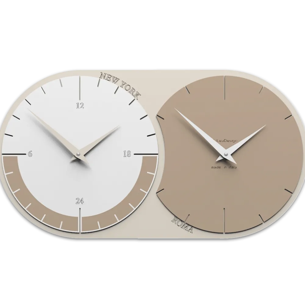 Orologi Da Parete Moderni-Selezionato da Mazzolaluce Moderno orologio da muro fusi orari 2 caffelatte e bianco in legno