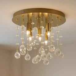 Plafoniere Moderne-Ideal Lux Moonlight pl5 plafoniera oro lucido sfere cristallo
