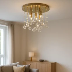 Plafoniere Moderne-Ideal Lux Moonlight pl5 plafoniera oro lucido sfere cristallo