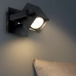 Applique Camera Da Letto-Ideal Lux Mouse ap1 applique da comodino orientabile nero squadrato