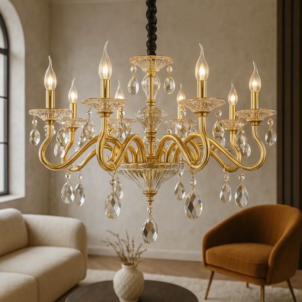 Lampadari Moderni-Ideal Lux Negresco sp8 lampadario di cristallo goccia oro 8 bracci