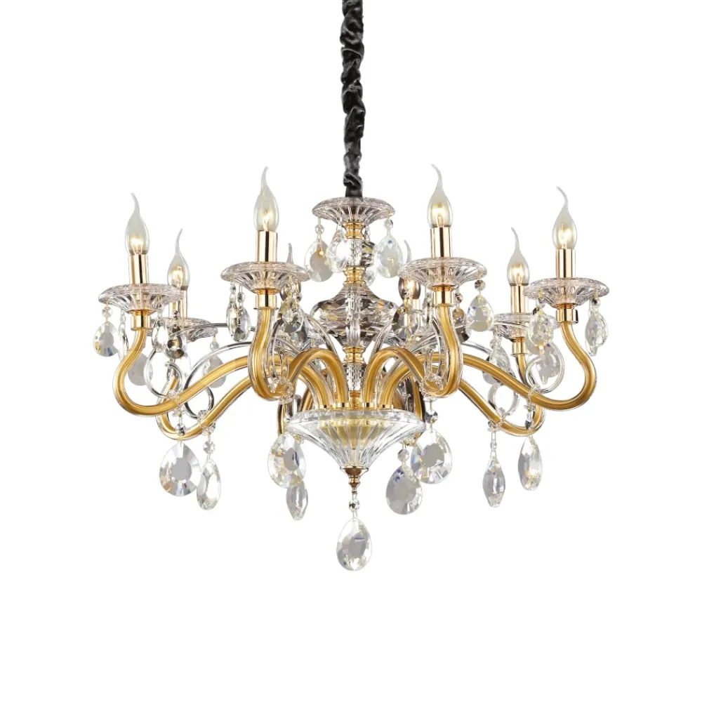 Lampadari Moderni-Ideal Lux Negresco sp8 lampadario di cristallo goccia oro 8 bracci