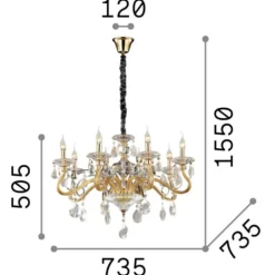 Lampadari Moderni-Ideal Lux Negresco sp8 lampadario di cristallo goccia oro 8 bracci