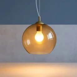 Lampade A Sospensione-Ideal Lux Nemo sp1 d20 lampada a sospensione vetro sfera ambra